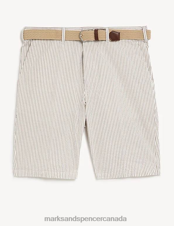 Marks and Spencer near me - Men Natural Mix Clothing Marks & Spencer Pure Cotton Seersucker Belted Chino Shorts 20VTD6242