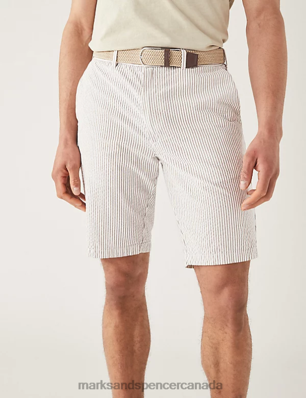 Marks and Spencer near me - Men Natural Mix Clothing Marks & Spencer Pure Cotton Seersucker Belted Chino Shorts 20VTD6242