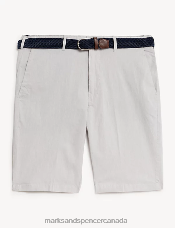 Marks and Spencer near me - Men Natural Mix Clothing Marks & Spencer Striped Belted Stretch Chino Shorts 20VTD5492