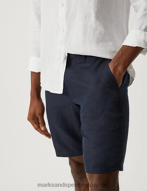 Marks and Spencer near me - Men Navy Clothing Marks & Spencer Linen Blend Chino Shorts 20VTD5585