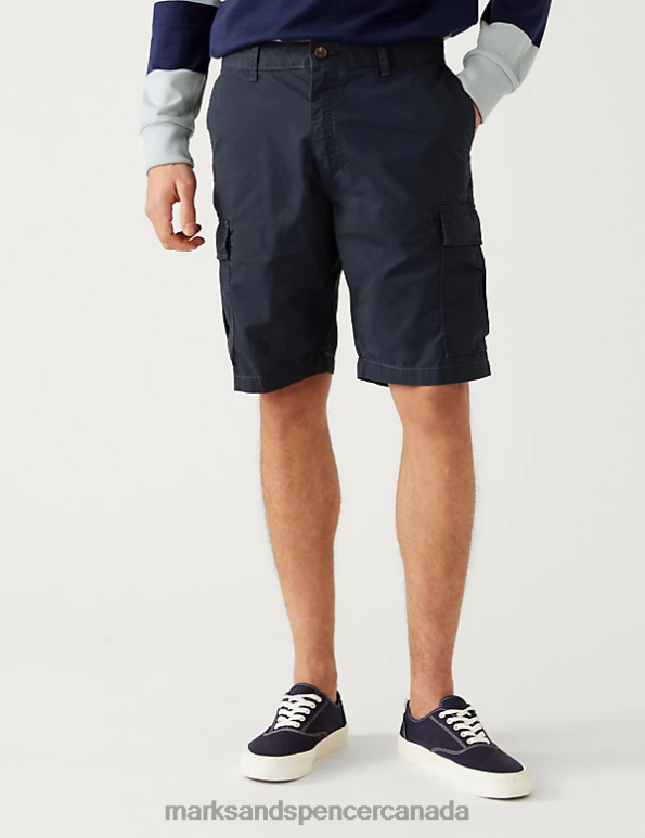 Men Navy Clothing Marks & Spencer Pure Cotton Cargo Shorts 20VTD5701 - Marks and Spencer outlet