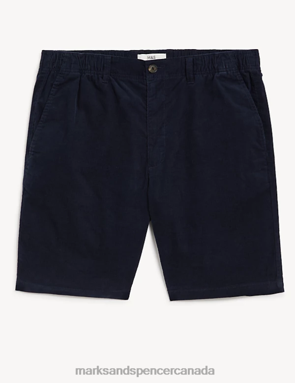 Marks and Spencer sale - Men Navy Clothing Marks & Spencer Pure Cotton Corduroy Elasticated Waist Shorts 20VTD5762