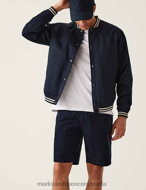 Marks and Spencer sale - Men Navy Clothing Marks & Spencer Pure Cotton Corduroy Elasticated Waist Shorts 20VTD5762