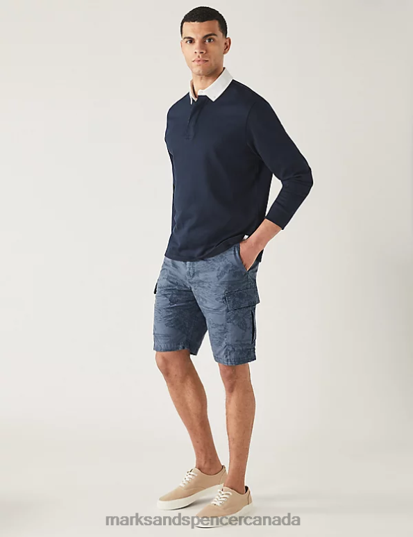Marks and Spencer Canada - Men Navy Clothing Marks & Spencer Pure Cotton Printed Cargo Shorts 20VTD5183