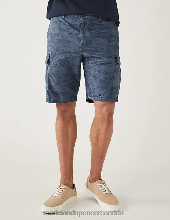 Marks and Spencer Canada - Men Navy Clothing Marks & Spencer Pure Cotton Printed Cargo Shorts 20VTD5183