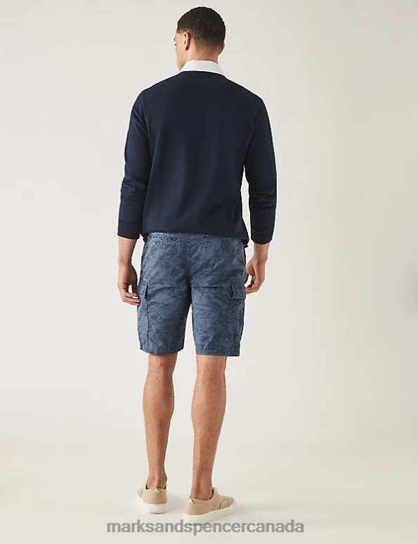 Marks and Spencer Canada - Men Navy Clothing Marks & Spencer Pure Cotton Printed Cargo Shorts 20VTD5183