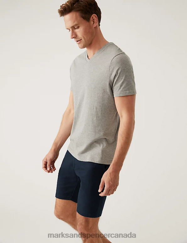 Men Navy/Grey Clothing Marks & Spencer 2pk Stretch Chino Shorts 20VTD5829 - Marks and Spencer Canada locations