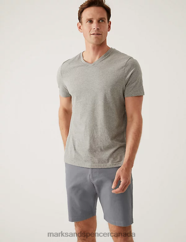 Men Navy/Grey Clothing Marks & Spencer 2pk Stretch Chino Shorts 20VTD5829 - Marks and Spencer Canada locations