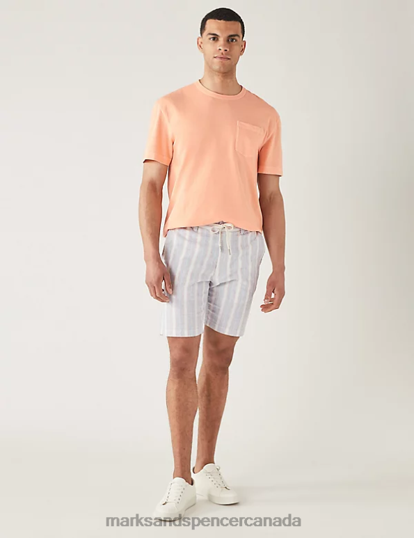 Marks and Spencer near me - Men Navy Mix Clothing Marks & Spencer Linen Rich Half-Elasticated Waist Shorts 20VTD5264