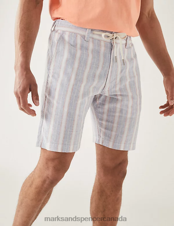 Marks and Spencer near me - Men Navy Mix Clothing Marks & Spencer Linen Rich Half-Elasticated Waist Shorts 20VTD5264