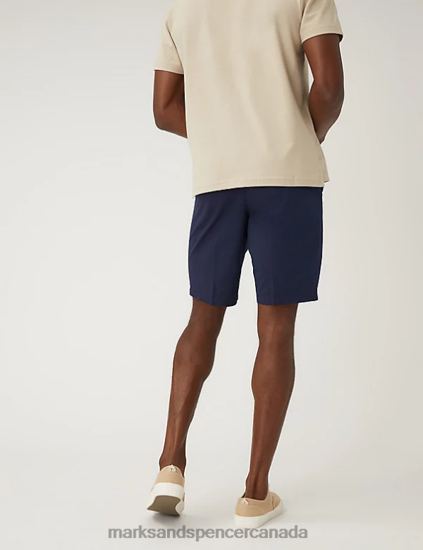 Men Navy Mix Clothing Marks & Spencer Pure Cotton Checked Belted Chino Shorts 20VTD4819 - Marks and Spencer outlet