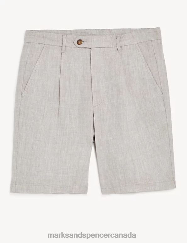 Marks and Spencer near me - Men Stone Clothing Marks & Spencer Pure Linen Single Pleat Chino Shorts 20VTD7014