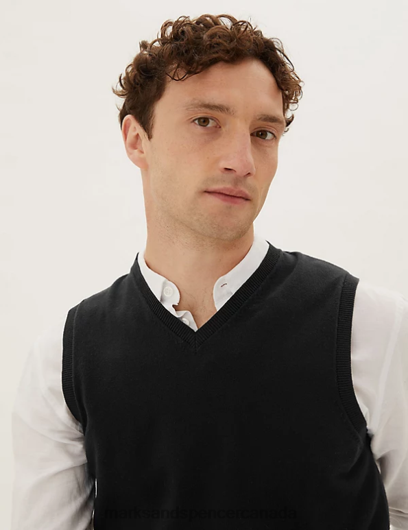 Men Black Clothing Marks & Spencer 2pk Pure Cotton Sleeveless Jumper 20VTD7049 - Marks and Spencer online