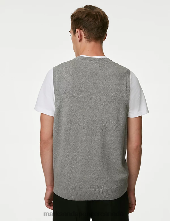 Marks and Spencer near me - Men Grey Marl Clothing Marks & Spencer Pure Cotton Sleeveless Jumper 20VTD6446