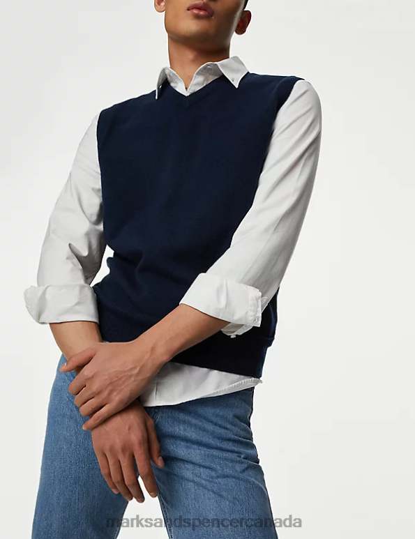 Men Navy Clothing Marks & Spencer Pure Extra Fine Lambswool Sleeveless Jumper 20VTD6334 - Marks and Spencer online