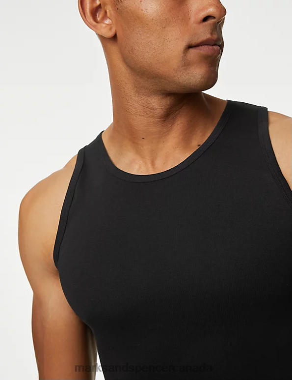 Men Black Clothing Marks & Spencer 3pk Pure Cotton Sleeveless Vests 20VTD5720 - Marks and Spencer Canada locations