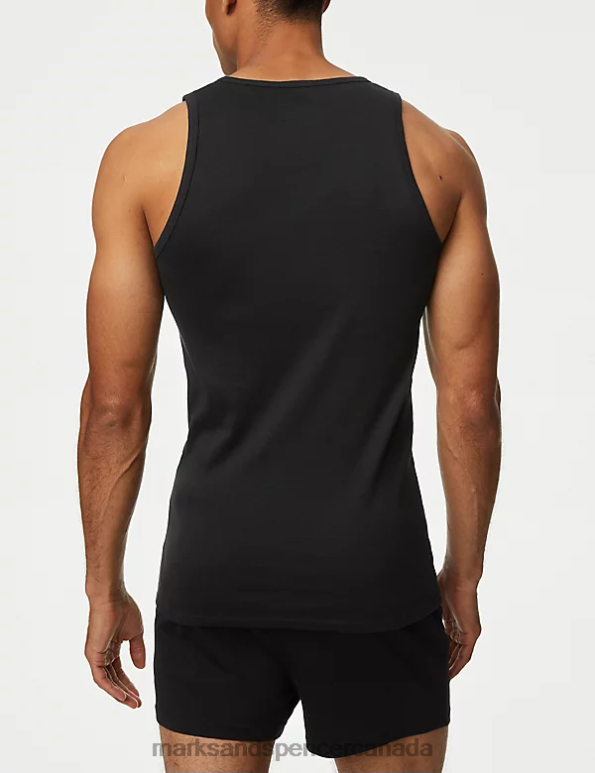 Men Black Clothing Marks & Spencer 3pk Pure Cotton Sleeveless Vests 20VTD5720 - Marks and Spencer Canada locations