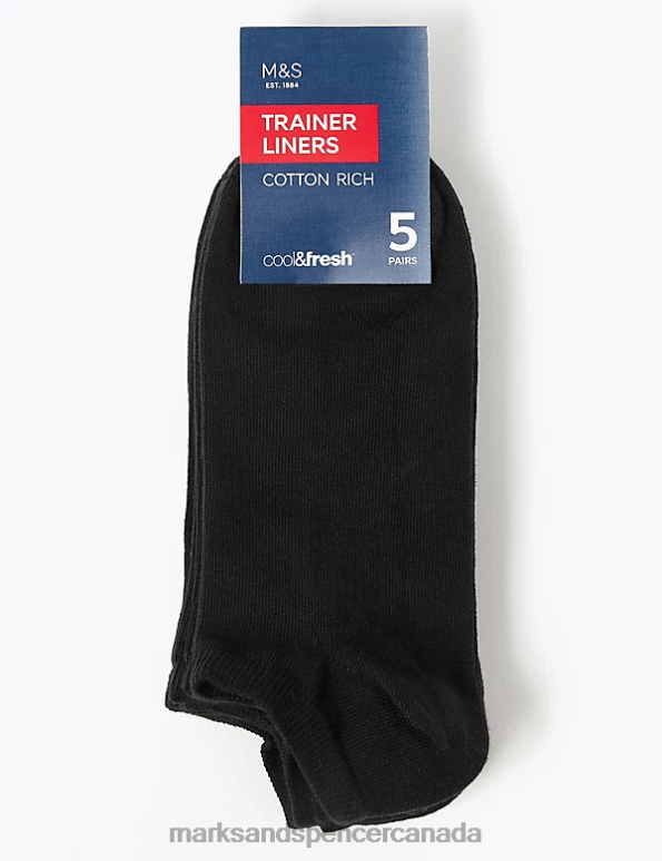 Men Black Clothing Marks & Spencer 5pk Cool & Fresh Trainer Liners 20VTD5733 - Marks and Spencer outlet