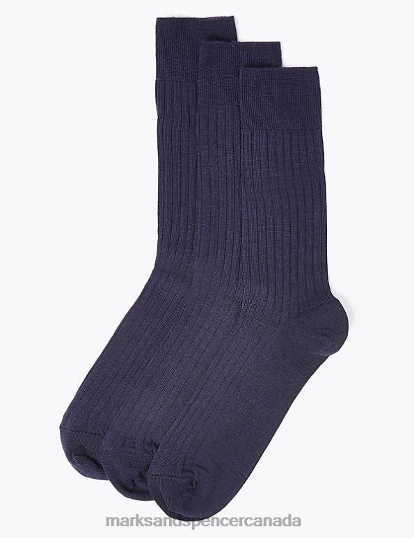 Marks and Spencer sale - Men Midnight Navy Clothing Marks & Spencer 3pk Lambswool Smart Socks 20VTD7464