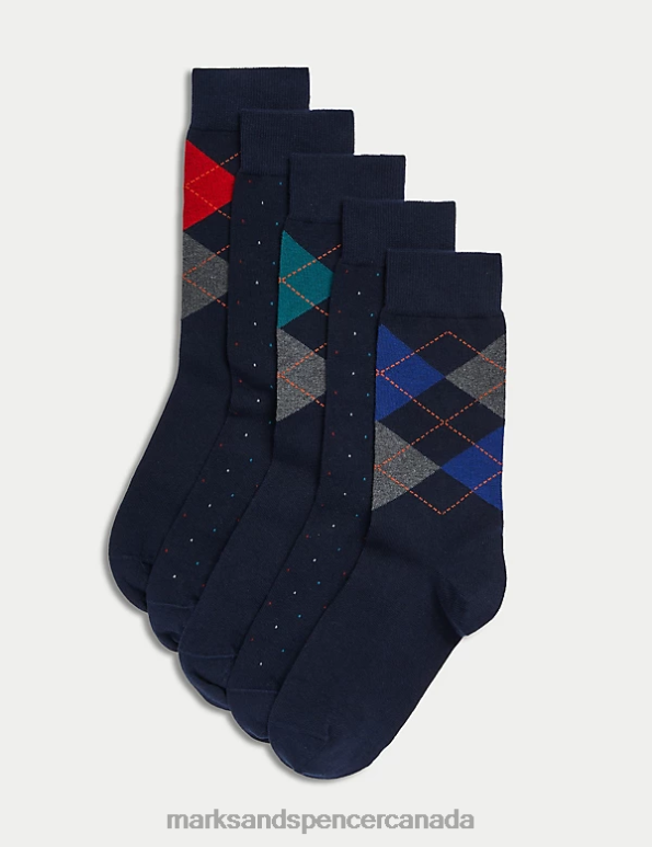 Men Navy Clothing Marks & Spencer 5pk Cool & Fresh Cotton Rich Socks 20VTD6232 - Marks and Spencer online