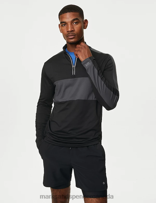Marks and Spencer near me - Men Black Mix Clothing Marks & Spencer Colour Block Half Zip Top 20VTD5986