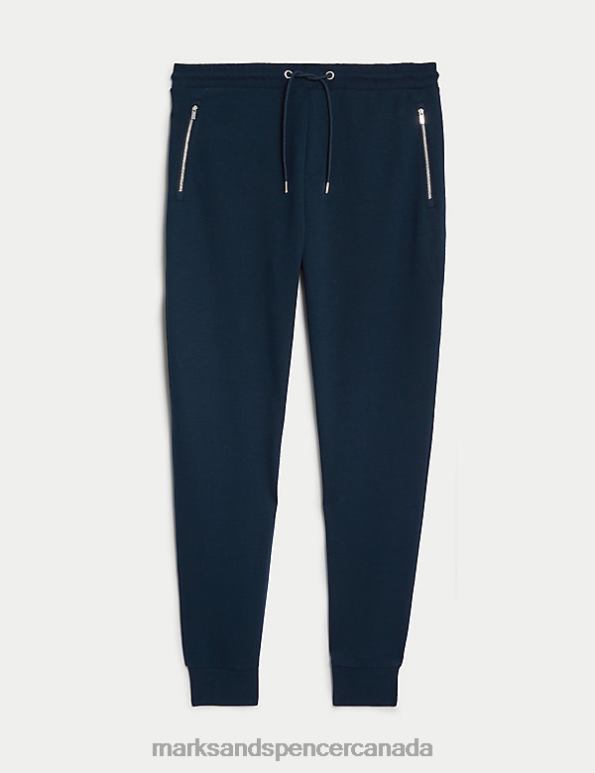 Marks and Spencer sale - Men Dark Navy Clothing Marks & Spencer Cuffed Cotton Blend Zip Pocket Joggers 20VTD7001