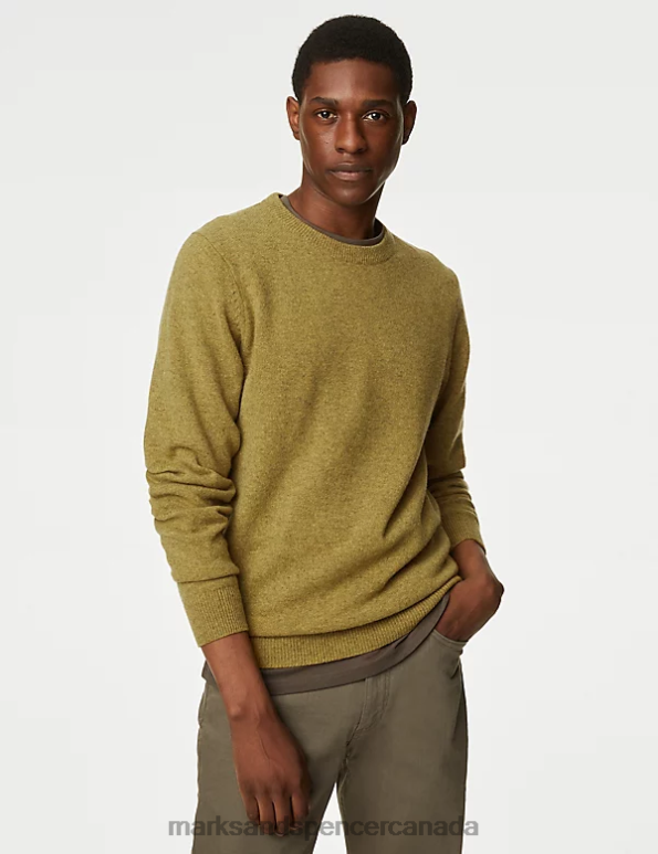 Marks and Spencer Canada - Men Antique Gold Clothing Marks & Spencer Pure Extra Fine Lambswool Crew Neck Jumper 20VTD7391