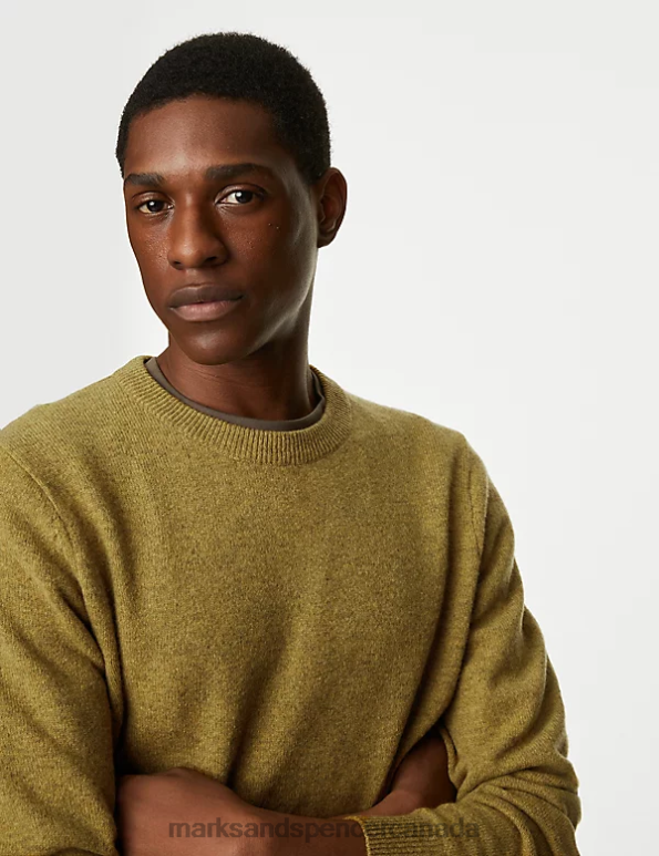 Marks and Spencer Canada - Men Antique Gold Clothing Marks & Spencer Pure Extra Fine Lambswool Crew Neck Jumper 20VTD7391