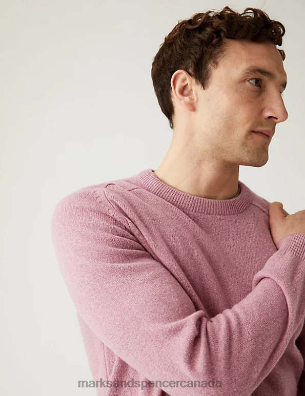 Marks and Spencer Canada - Men Antique Rose Clothing Marks & Spencer Pure Extra Fine Lambswool Crew Neck Jumper 20VTD7385