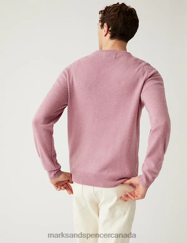 Marks and Spencer Canada - Men Antique Rose Clothing Marks & Spencer Pure Extra Fine Lambswool Crew Neck Jumper 20VTD7385