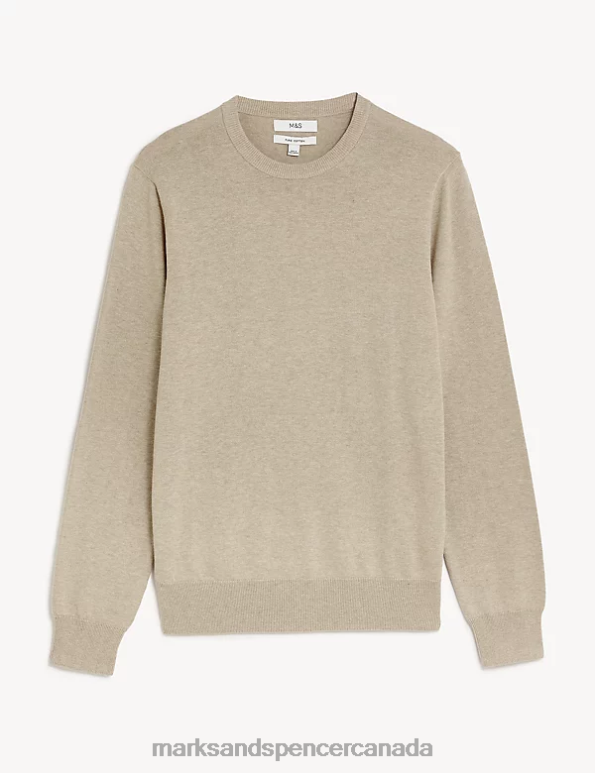 Marks and Spencer Canada - Men Beige Clothing Marks & Spencer Pure Cotton Crew Neck Jumper 20VTD7520