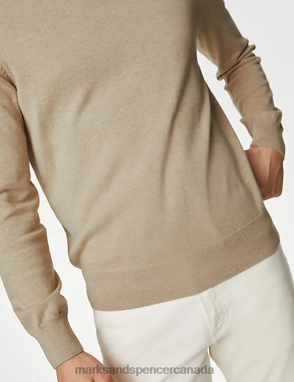 Marks and Spencer Canada - Men Beige Clothing Marks & Spencer Pure Cotton Crew Neck Jumper 20VTD7520