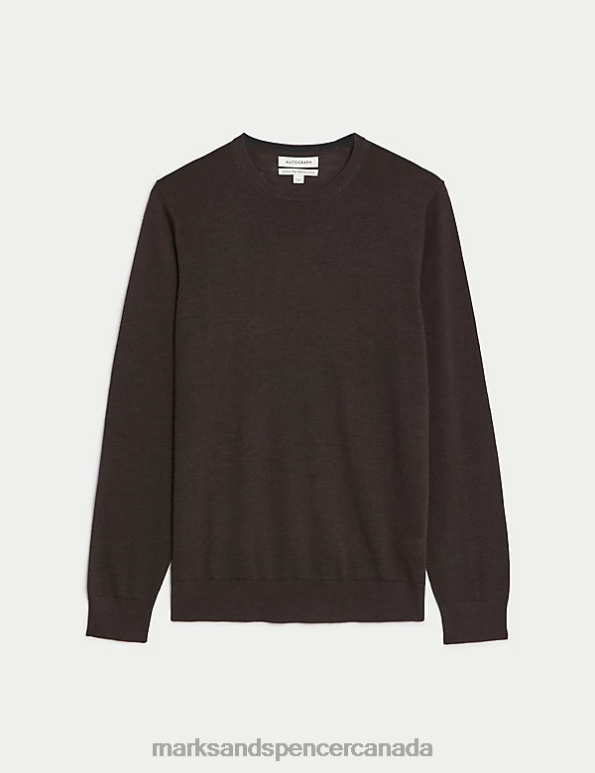 Men Bitter Chocolate Clothing Marks & Spencer Pure Extra Fine Merino Wool Crew Neck Jumper 20VTD5331 - Marks and Spencer Canada locations