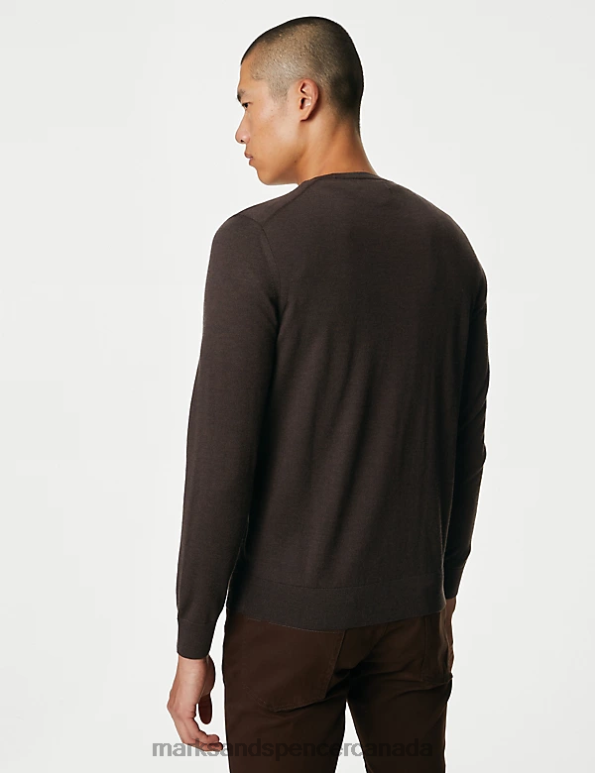 Men Bitter Chocolate Clothing Marks & Spencer Pure Extra Fine Merino Wool Crew Neck Jumper 20VTD5331 - Marks and Spencer Canada locations