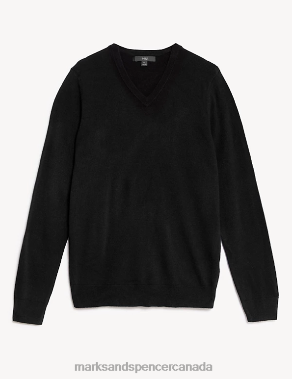 Marks and Spencer Canada - Men Black Clothing Marks & Spencer Cashmilon V-Neck Jumper 20VTD6010