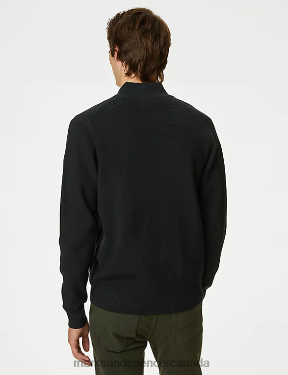 Marks and Spencer sale - Men Black Clothing Marks & Spencer Cotton Blend Funnel Neck Zip Up Jumper 20VTD5607