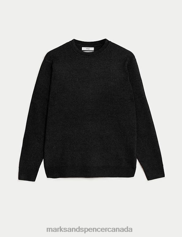 Marks and Spencer sale - Men Black Clothing Marks & Spencer Cotton Blend Textured Crew Neck Jumper 20VTD7120