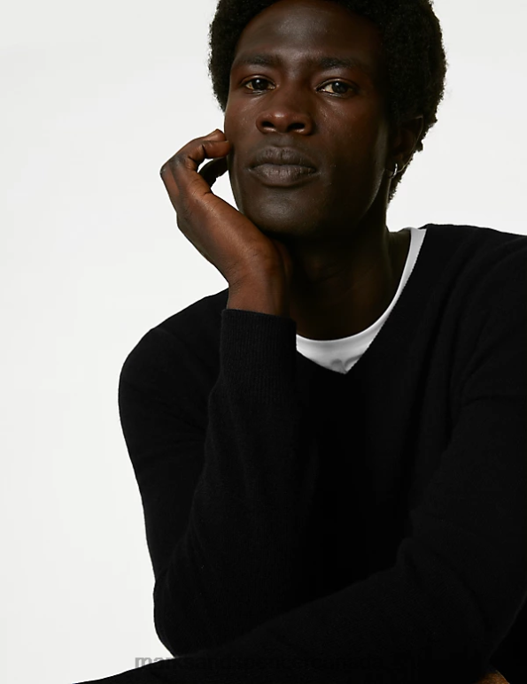 Marks and Spencer Canada - Men Black Clothing Marks & Spencer Pure Cashmere V-Neck Jumper 20VTD7320