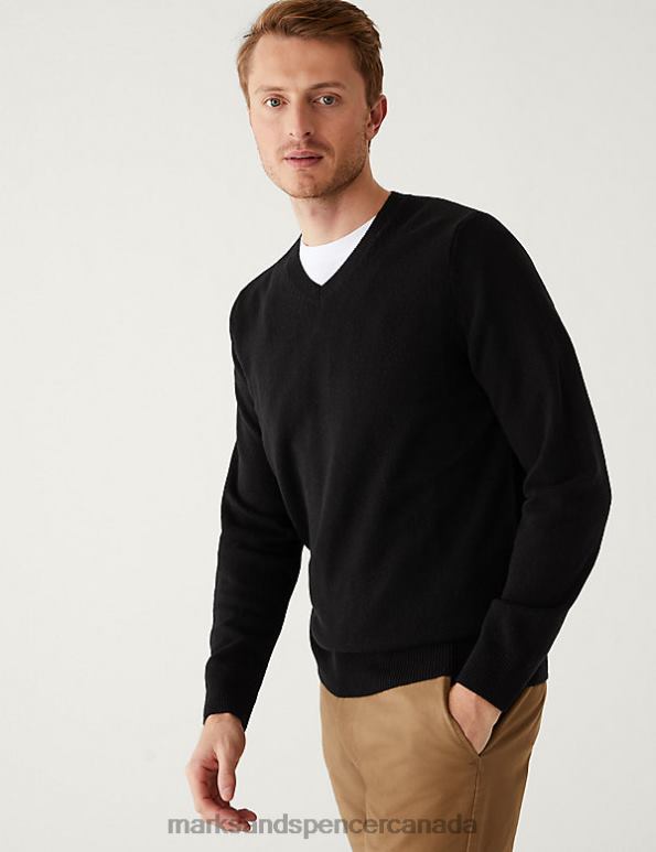 Marks and Spencer sale - Men Black Clothing Marks & Spencer Pure Extra Fine Lambswool V-Neck Jumper 20VTD7482