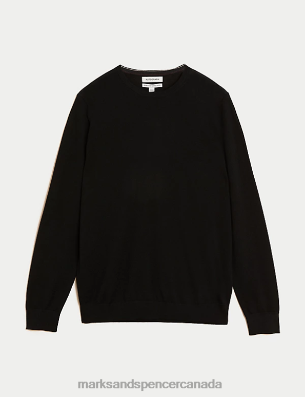 Men Black Clothing Marks & Spencer Pure Extra Fine Merino Wool Crew Neck Jumper 20VTD4961 - Marks and Spencer Canada locations