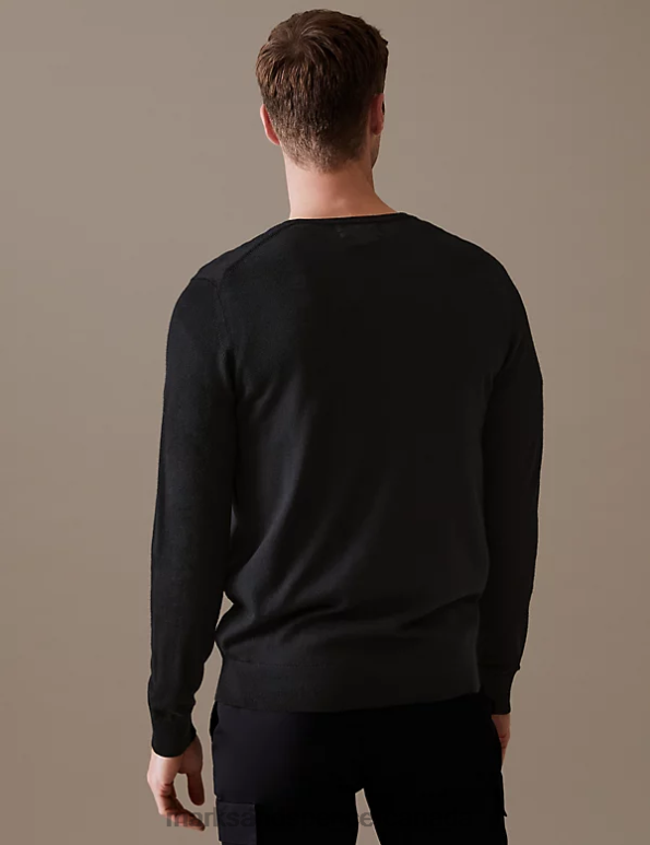 Marks and Spencer Canada - Men Black Clothing Marks & Spencer Pure Extra Fine Merino Wool V-Neck Jumper 20VTD5179