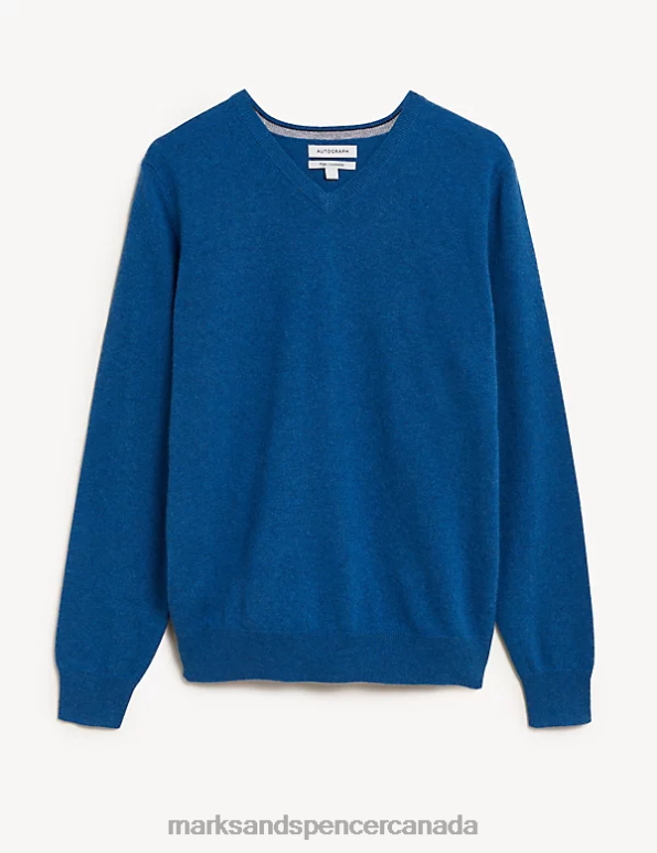 Marks and Spencer sale - Men Bright Blue Clothing Marks & Spencer Pure Cashmere V-Neck Jumper 20VTD6984