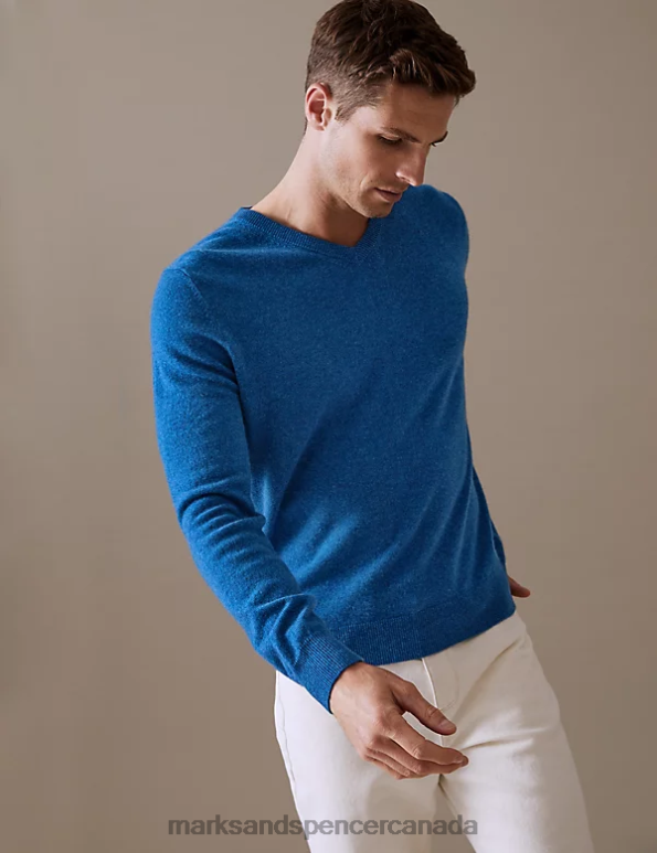 Marks and Spencer sale - Men Bright Blue Clothing Marks & Spencer Pure Cashmere V-Neck Jumper 20VTD6984