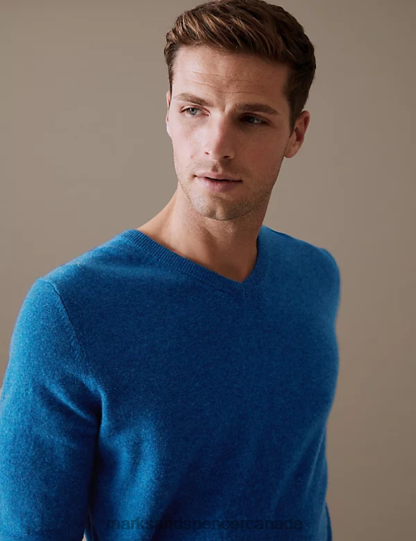 Marks and Spencer sale - Men Bright Blue Clothing Marks & Spencer Pure Cashmere V-Neck Jumper 20VTD6984