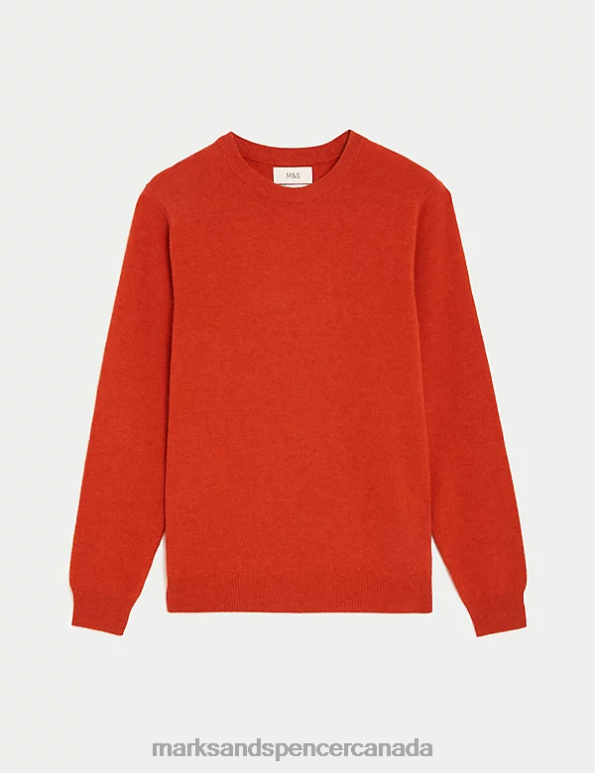 Marks and Spencer sale - Men Bright Orange Clothing Marks & Spencer Pure Extra Fine Lambswool Crew Neck Jumper 20VTD7387