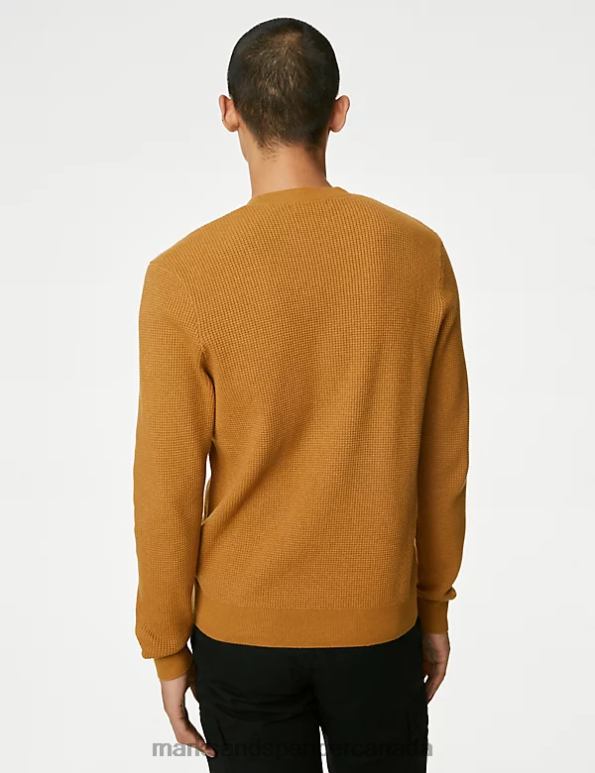Men Bright Yellow Clothing Marks & Spencer Cotton Blend Textured Crew Neck Jumper 20VTD7122 - Marks and Spencer Canada locations
