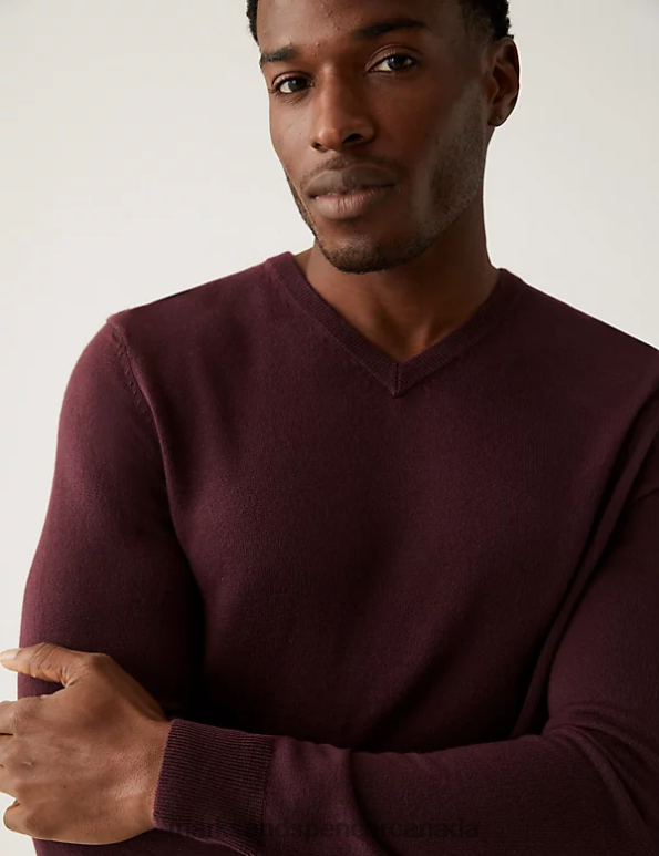 Marks and Spencer sale - Men Burgundy Clothing Marks & Spencer Cashmilon V-Neck Jumper 20VTD6012