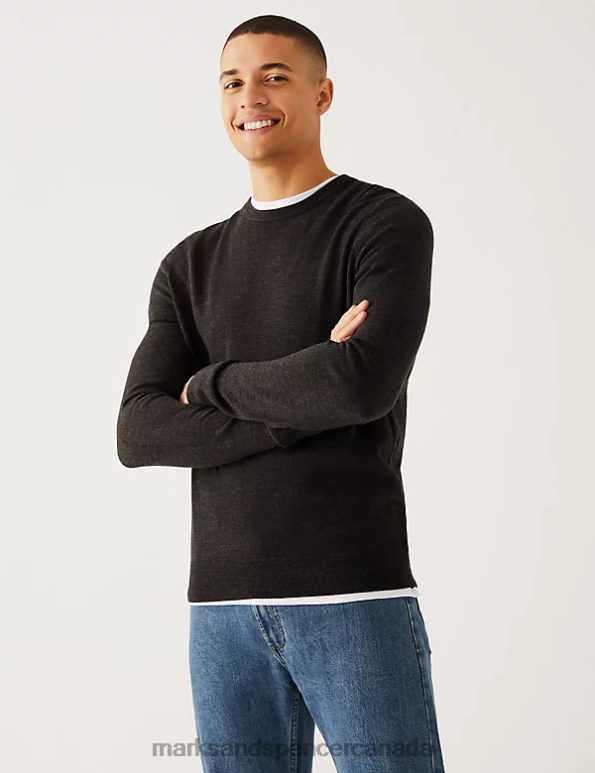 Marks and Spencer near me - Men Charcoal Clothing Marks & Spencer Cashmilon Crew Neck Jumper 20VTD6523