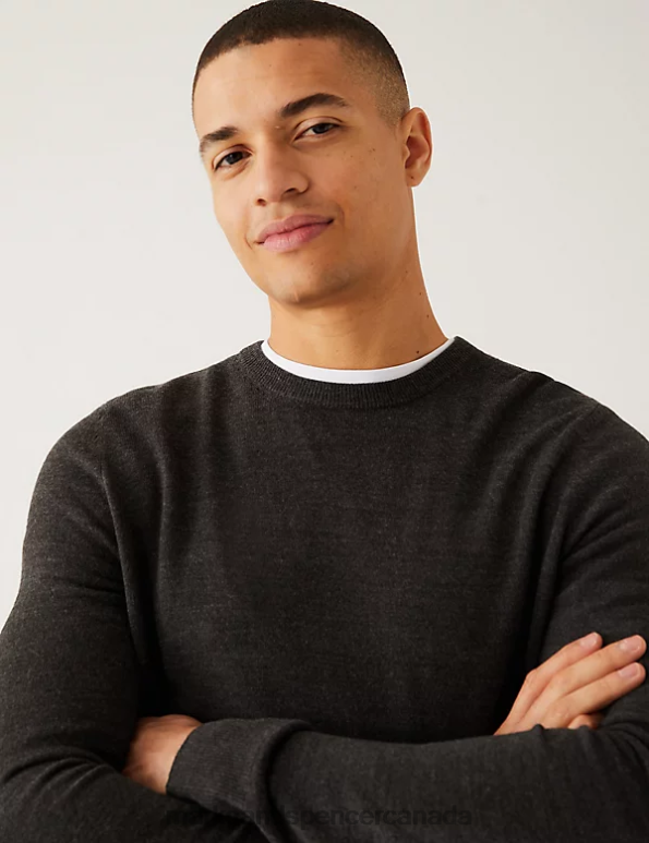 Marks and Spencer near me - Men Charcoal Clothing Marks & Spencer Cashmilon Crew Neck Jumper 20VTD6523