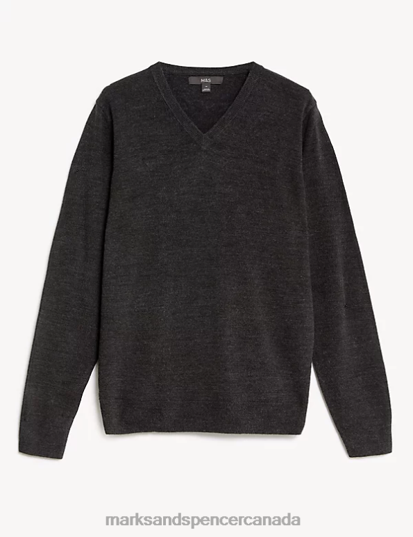 Marks and Spencer near me - Men Charcoal Clothing Marks & Spencer Cashmilon V-Neck Jumper 20VTD6011